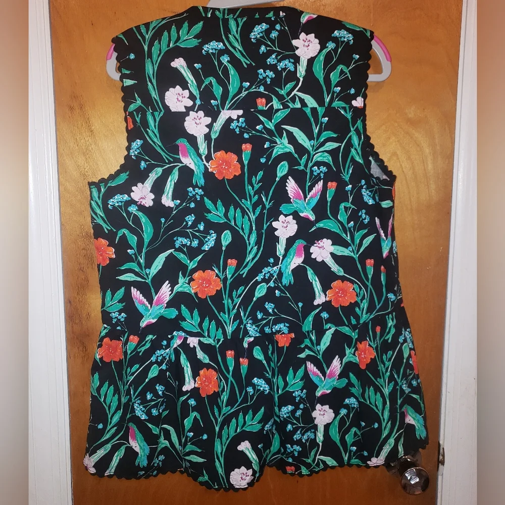 NWOT Kate Spade Jardin cotton poplin floral hummingbird peplum top
